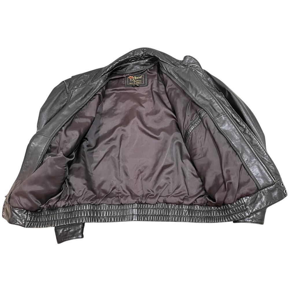 Reed Jacket Mens 40 Dark Brown Leather Bomber Full Zip Stand Collar Lined - Picture 9 of 10